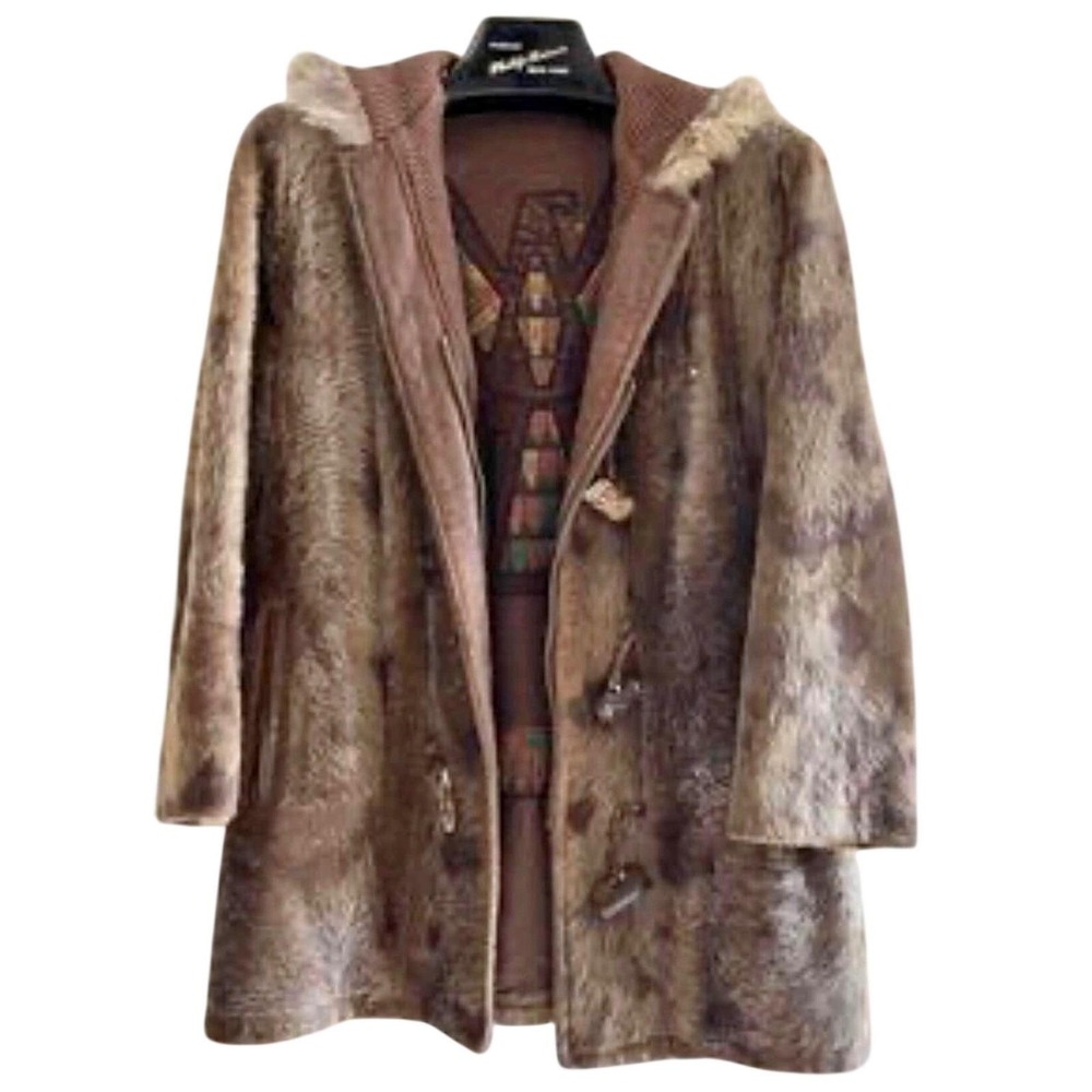 SKUA Robert Lewis Weather Wear  Brown Faux Fur Toggle Coat Hood Vintage XXS/K 16